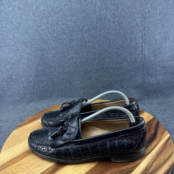 David Eden Mens Tassel Loafer Shoes Size 9.5 Black Full Genuine Alligator - Picture 5 of 12
